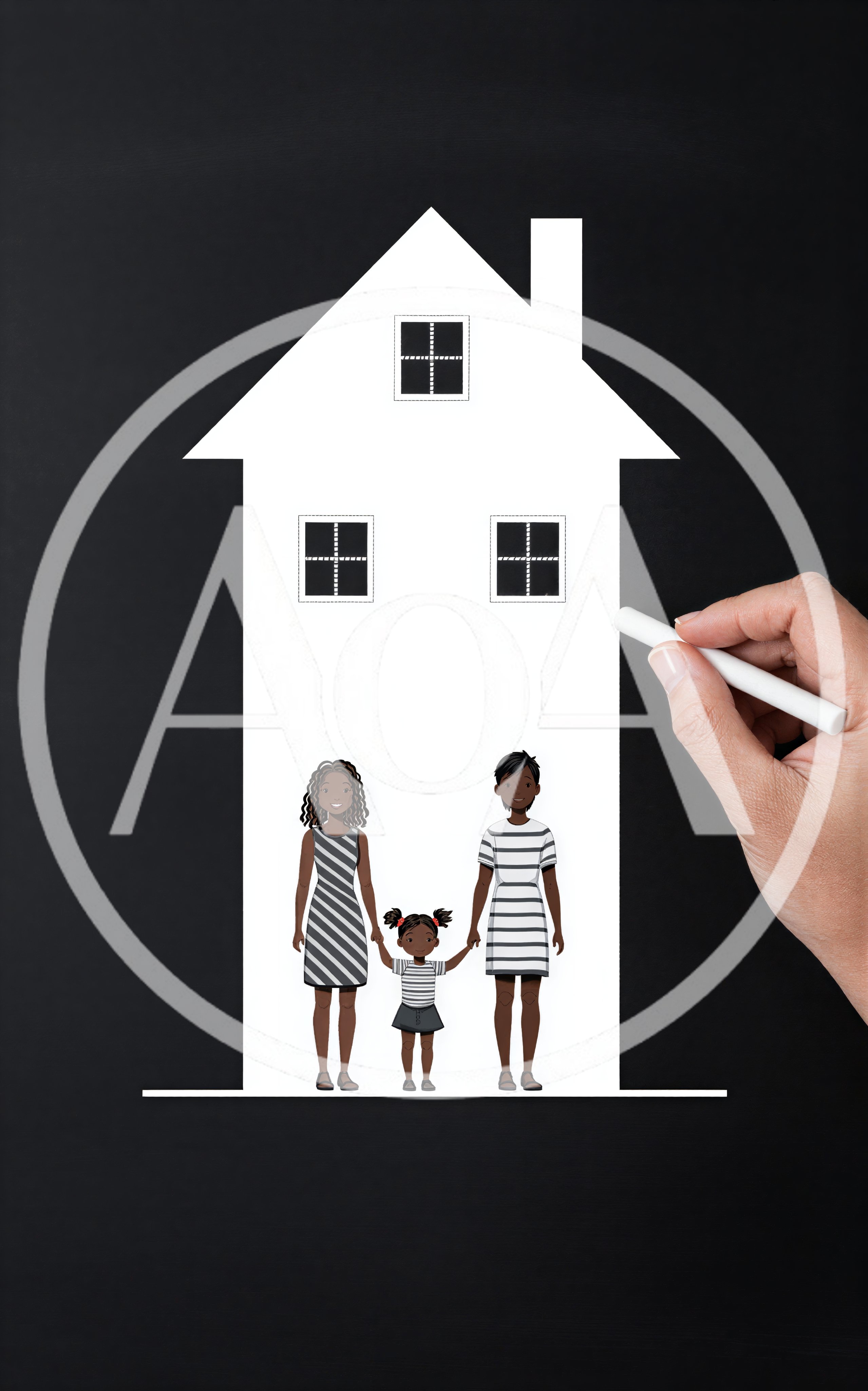 Hand Drawing A Family Home On A Blackboard