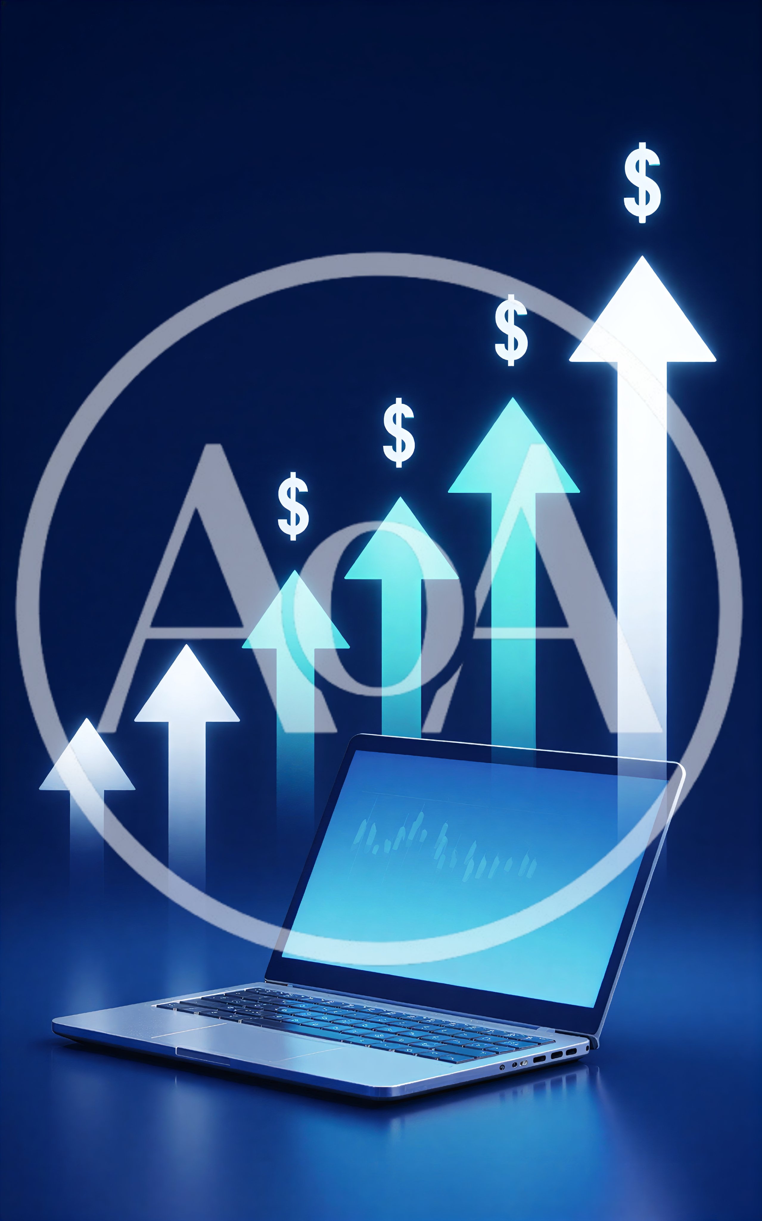 Laptop Displaying Financial Growth Charts With Rising Dollar Arrows