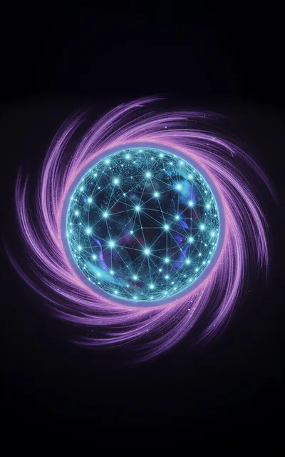 Digital Network Sphere With Swirling Purple Energy Vortex