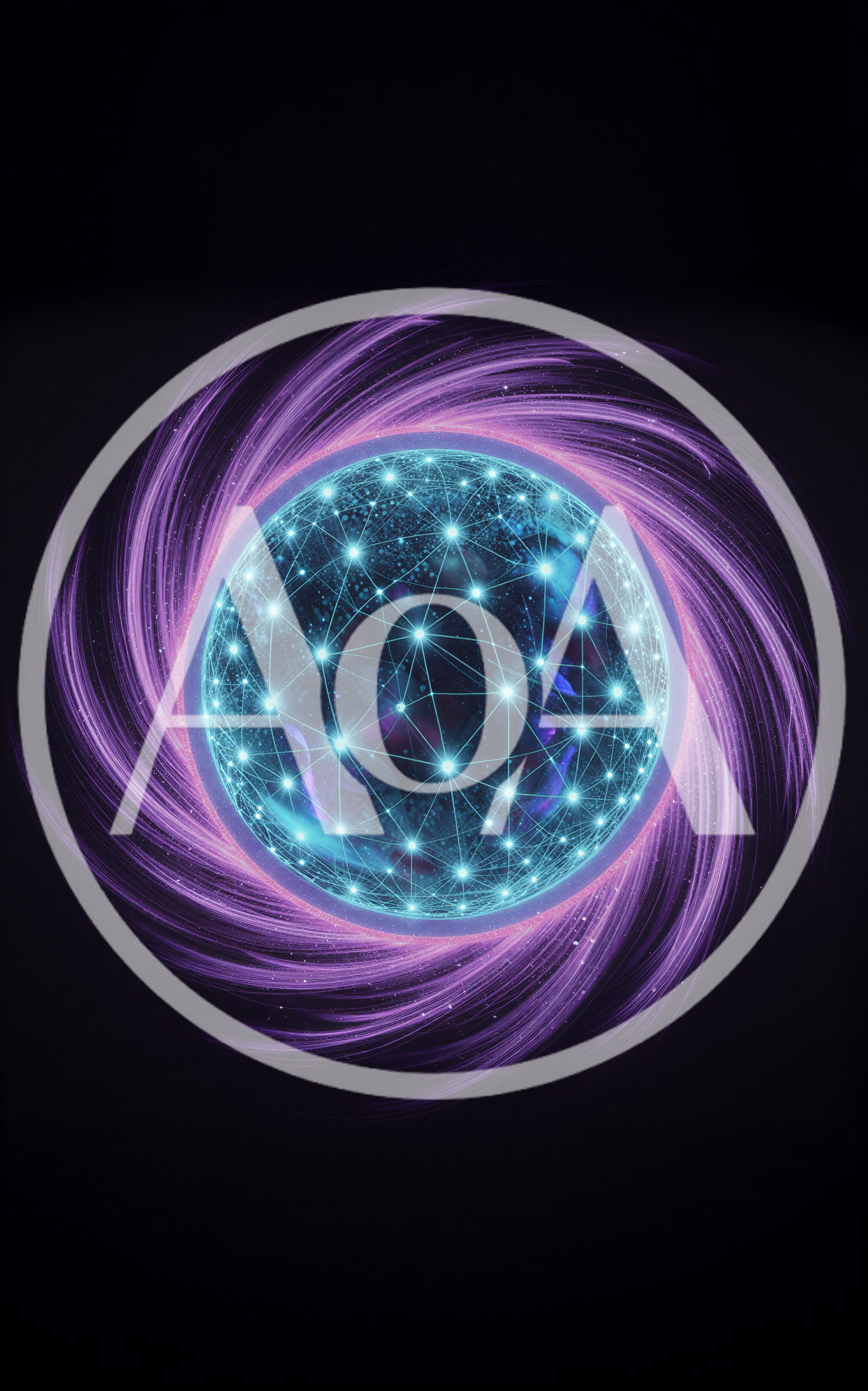 Digital Network Sphere With Swirling Purple Energy Vortex