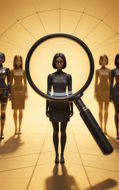 3D Render Of A Woman Under A Magnifying Glass