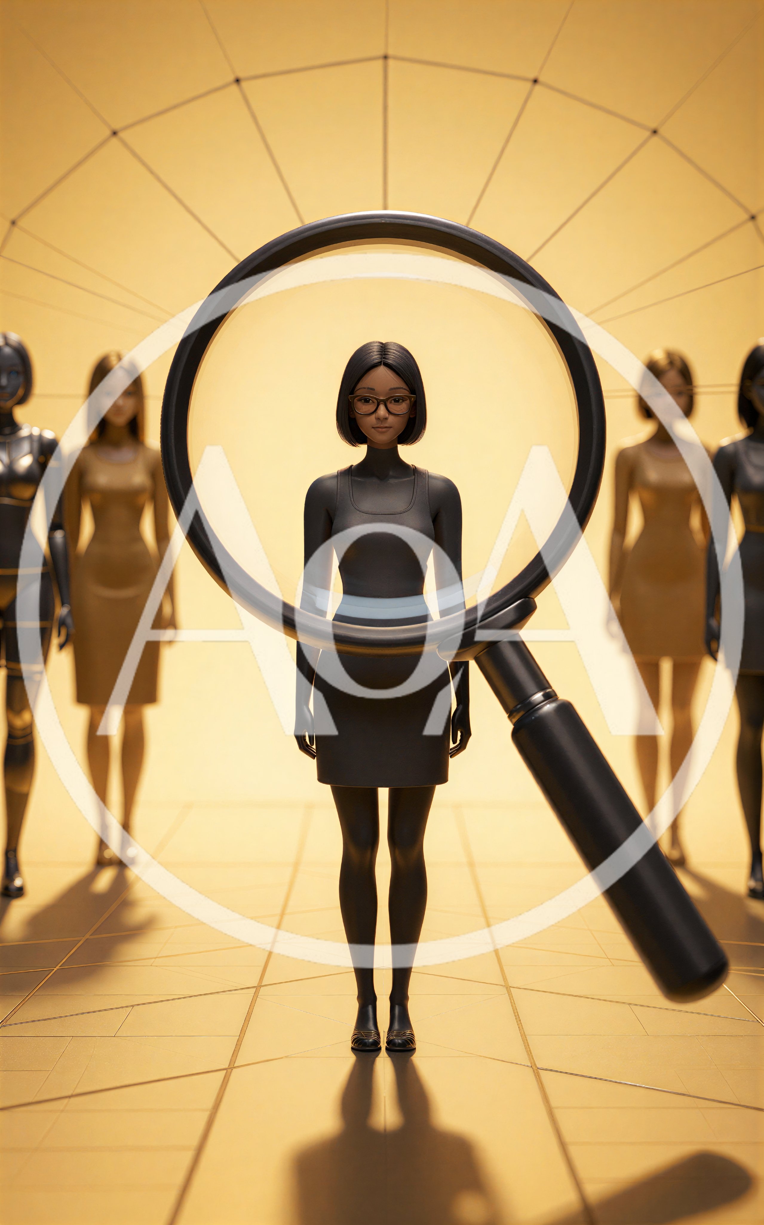 3D Render Of A Woman Under A Magnifying Glass