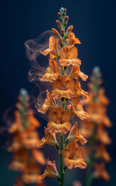 Orange Gladiolus Flowers With Ethereal Smoke Trails