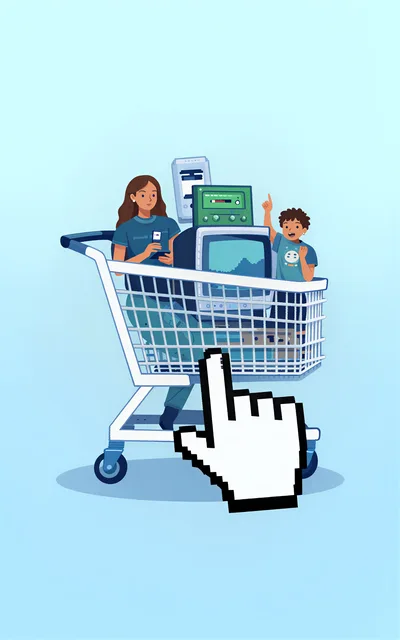 Woman And Child Shopping For Vintage Electronics Online