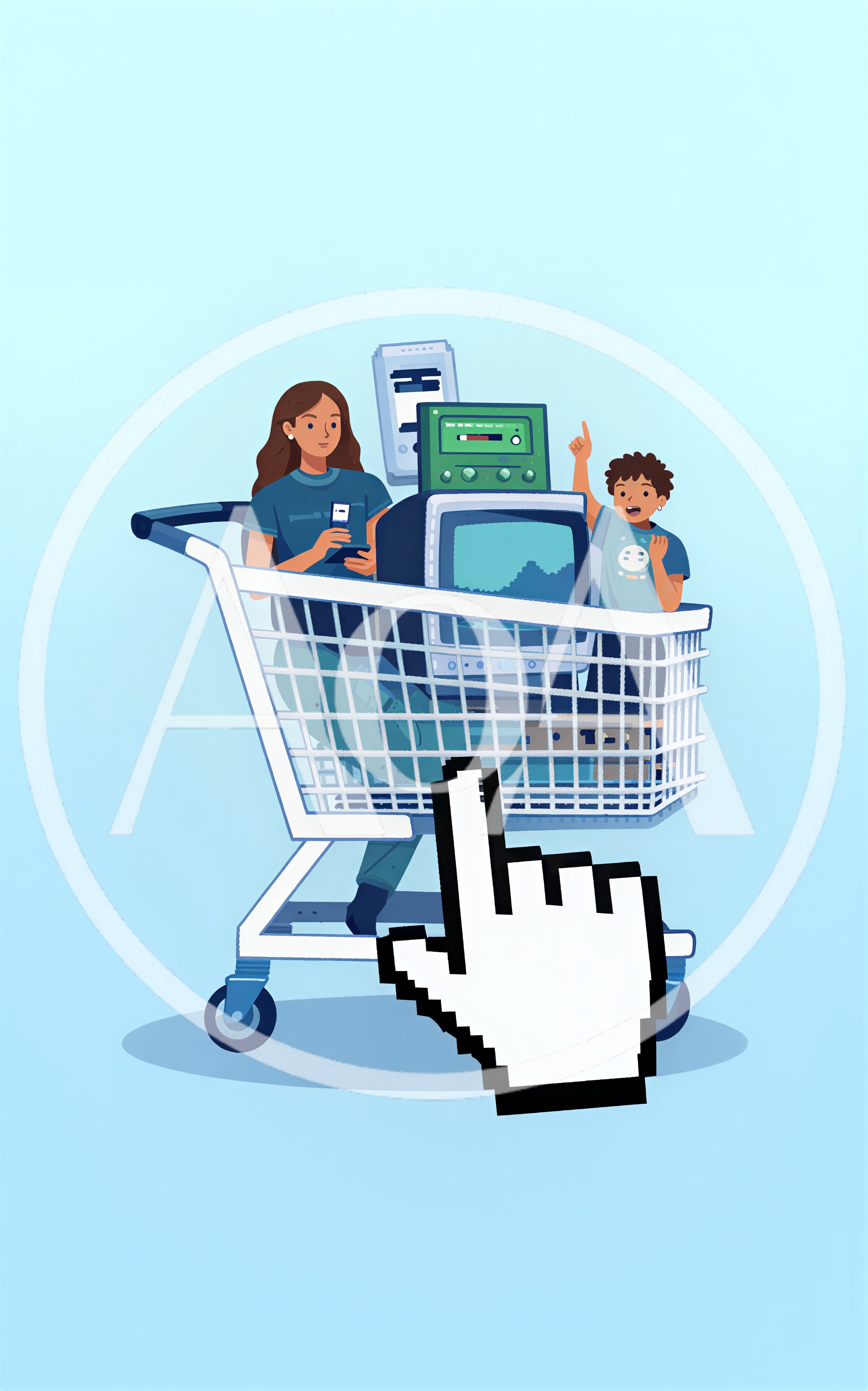 Woman And Child Shopping For Vintage Electronics Online