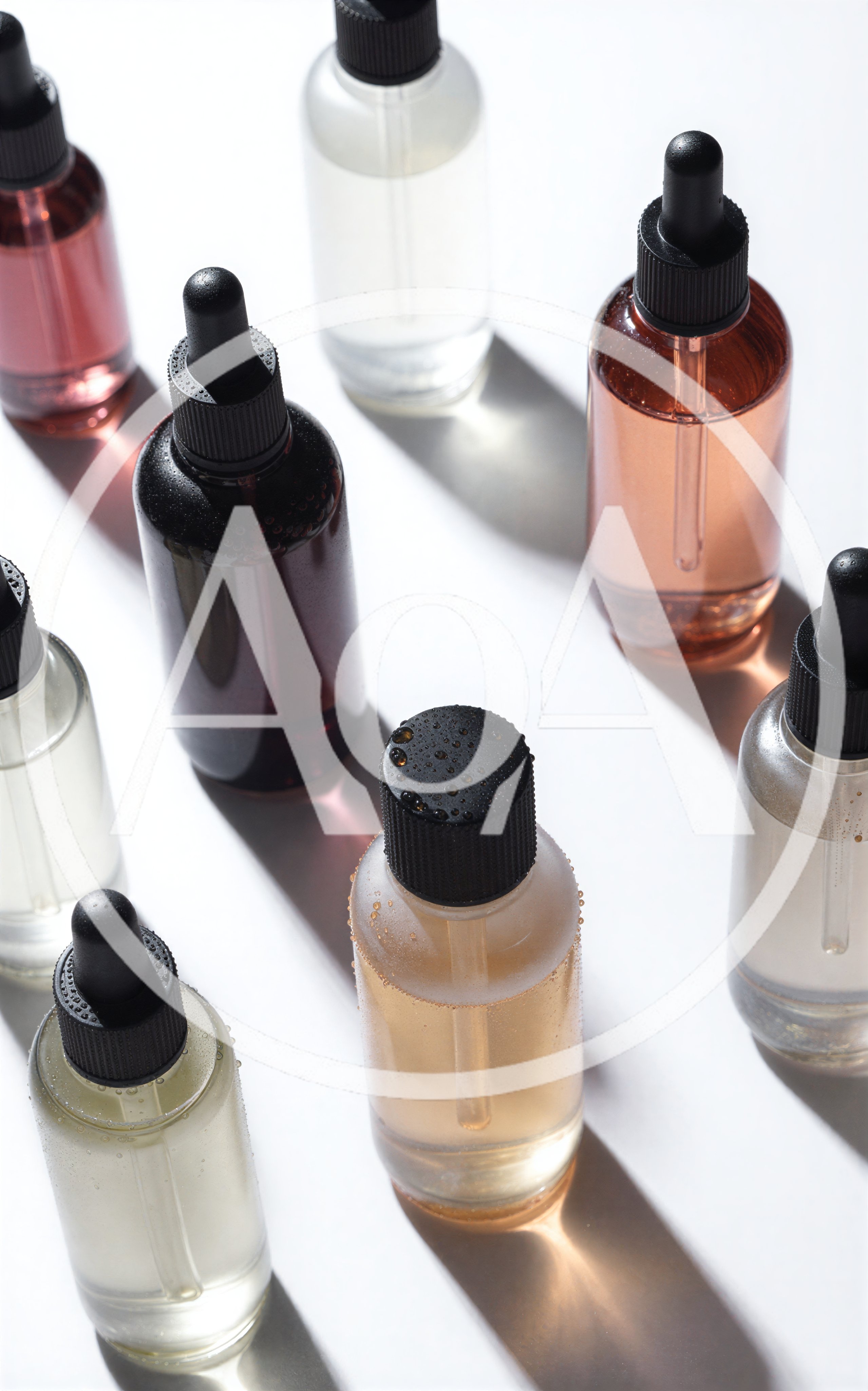 Assorted Skincare Serum Bottles On White Background