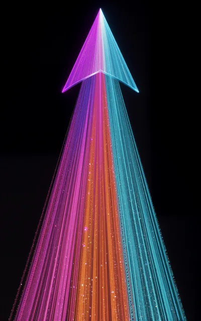 Abstract Neon Arrow Pointing Upward With Light Streaks