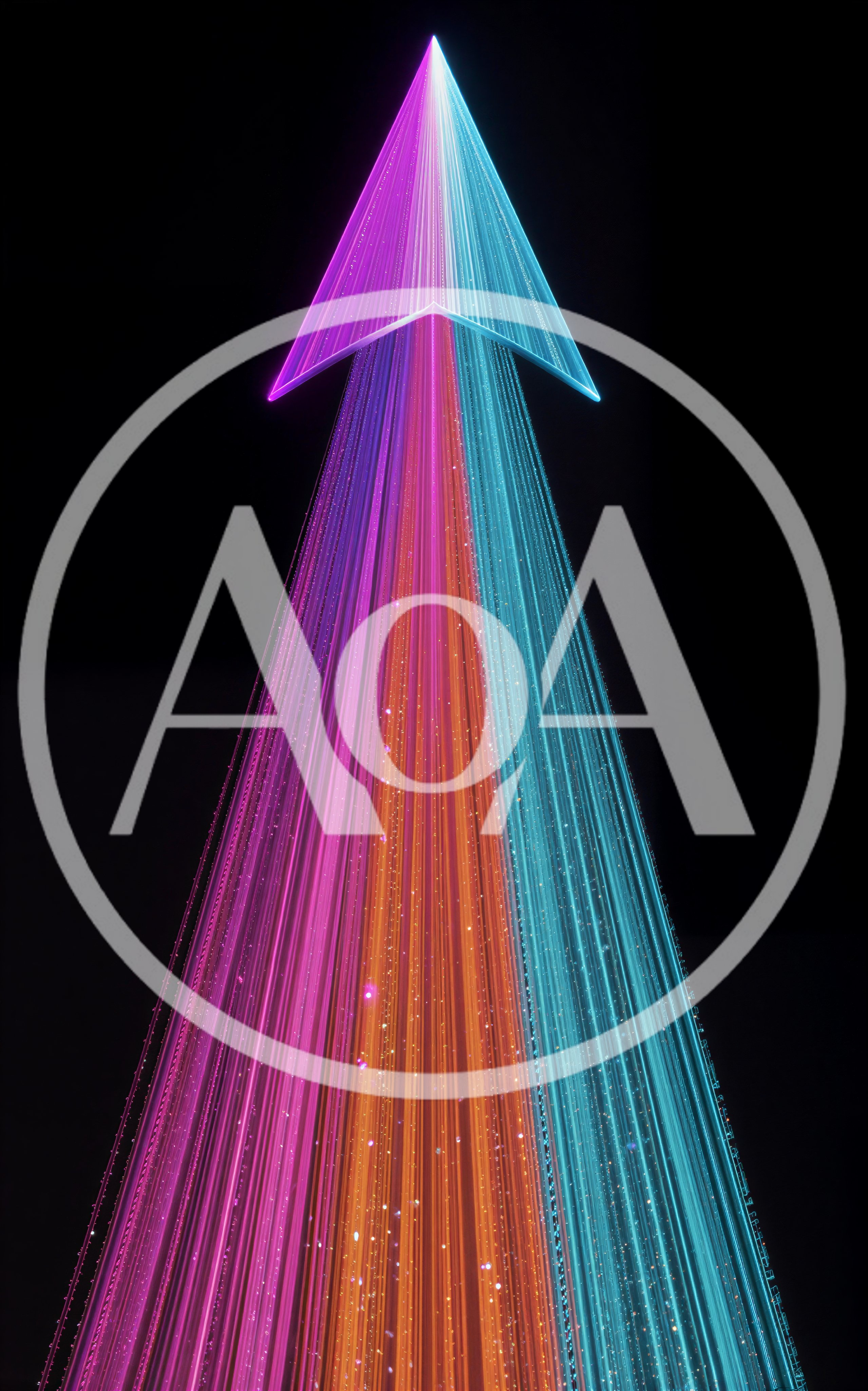 Abstract Neon Arrow Pointing Upward With Light Streaks