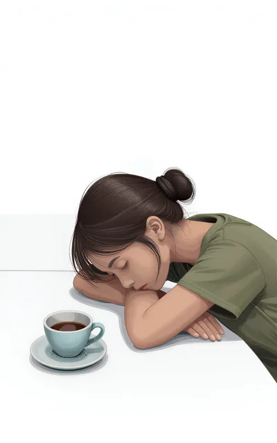 Young Woman Sleeping On Table With Coffee Cup