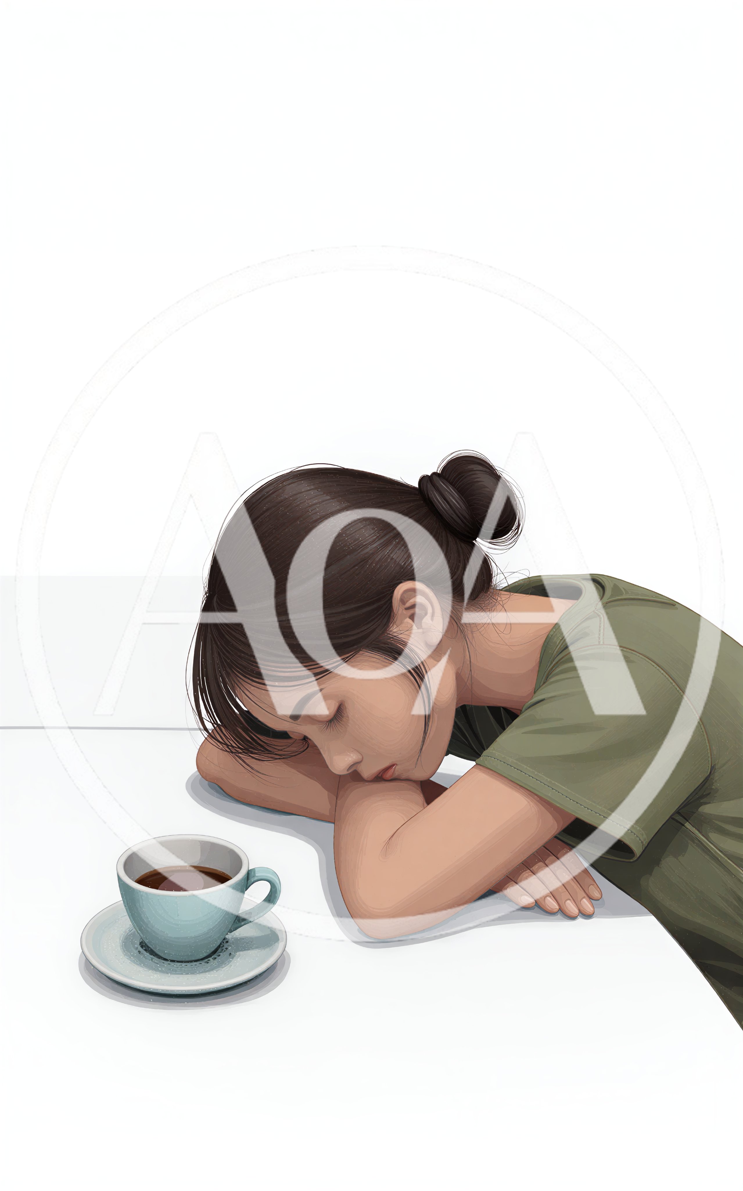 Young Woman Sleeping On Table With Coffee Cup