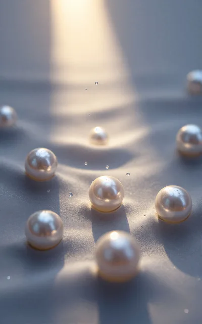 Elegant White Pearls Scattered On Soft Silk Fabric