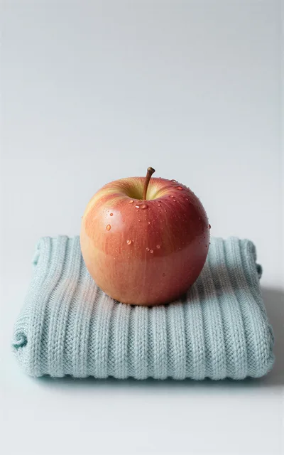 Fresh Red Apple Resting On A Folded Blue Sweater