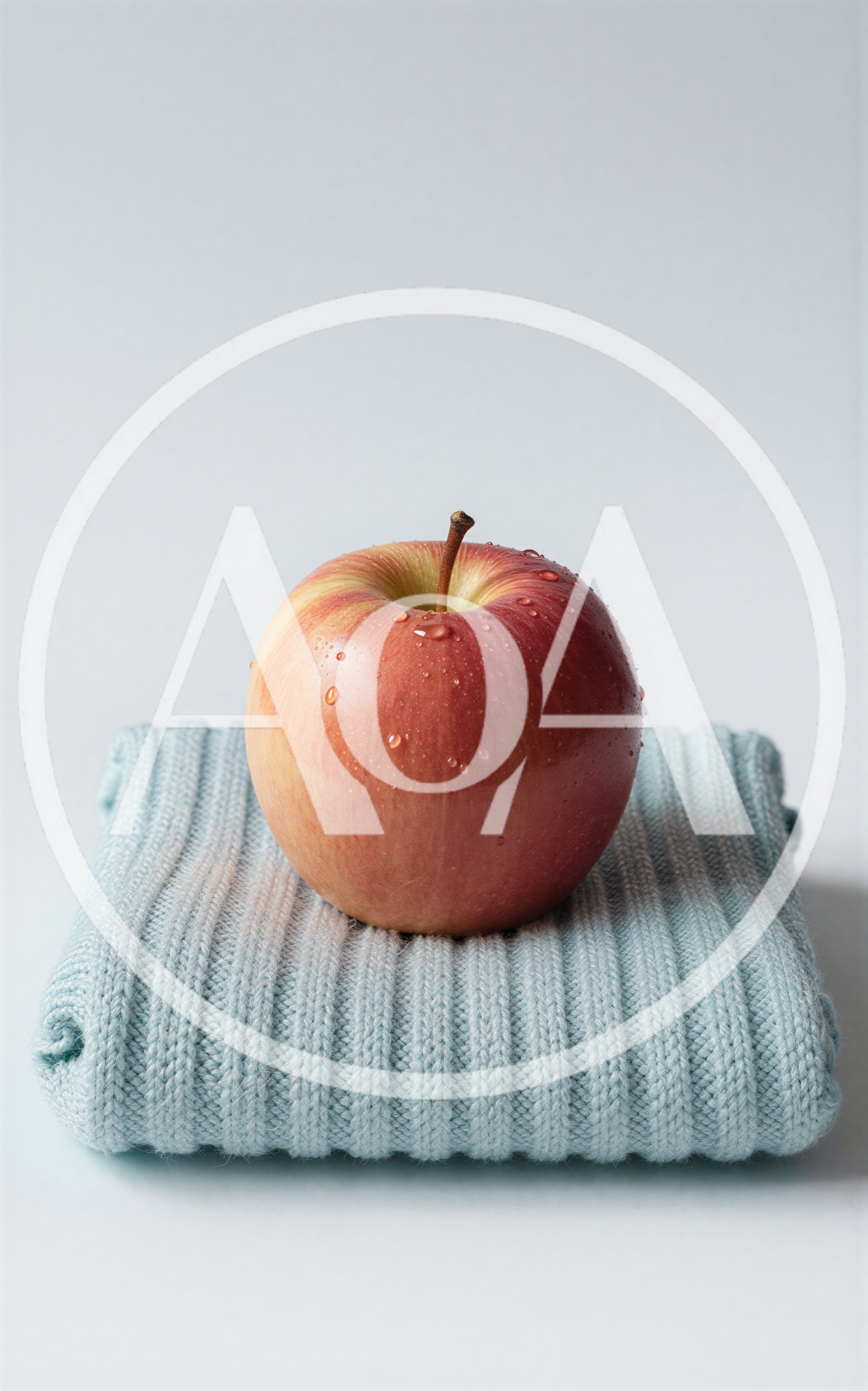 Fresh Red Apple Resting On A Folded Blue Sweater