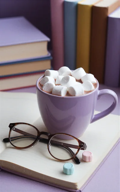 Cozy Reading Setup With Hot Cocoa And Marshmallows