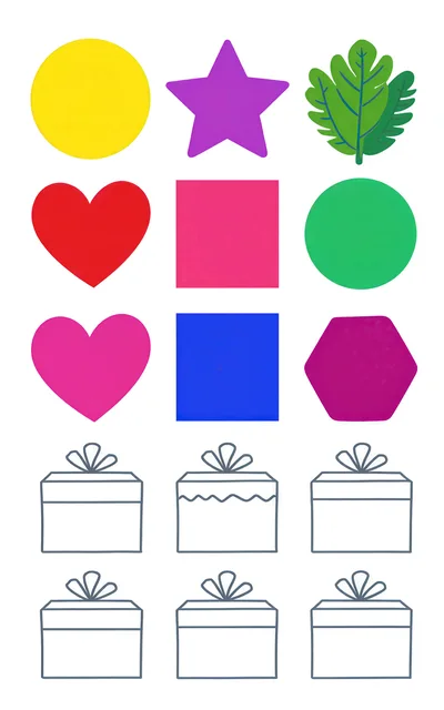 Set Of Colorful Geometric Shapes And Gift Box Icons