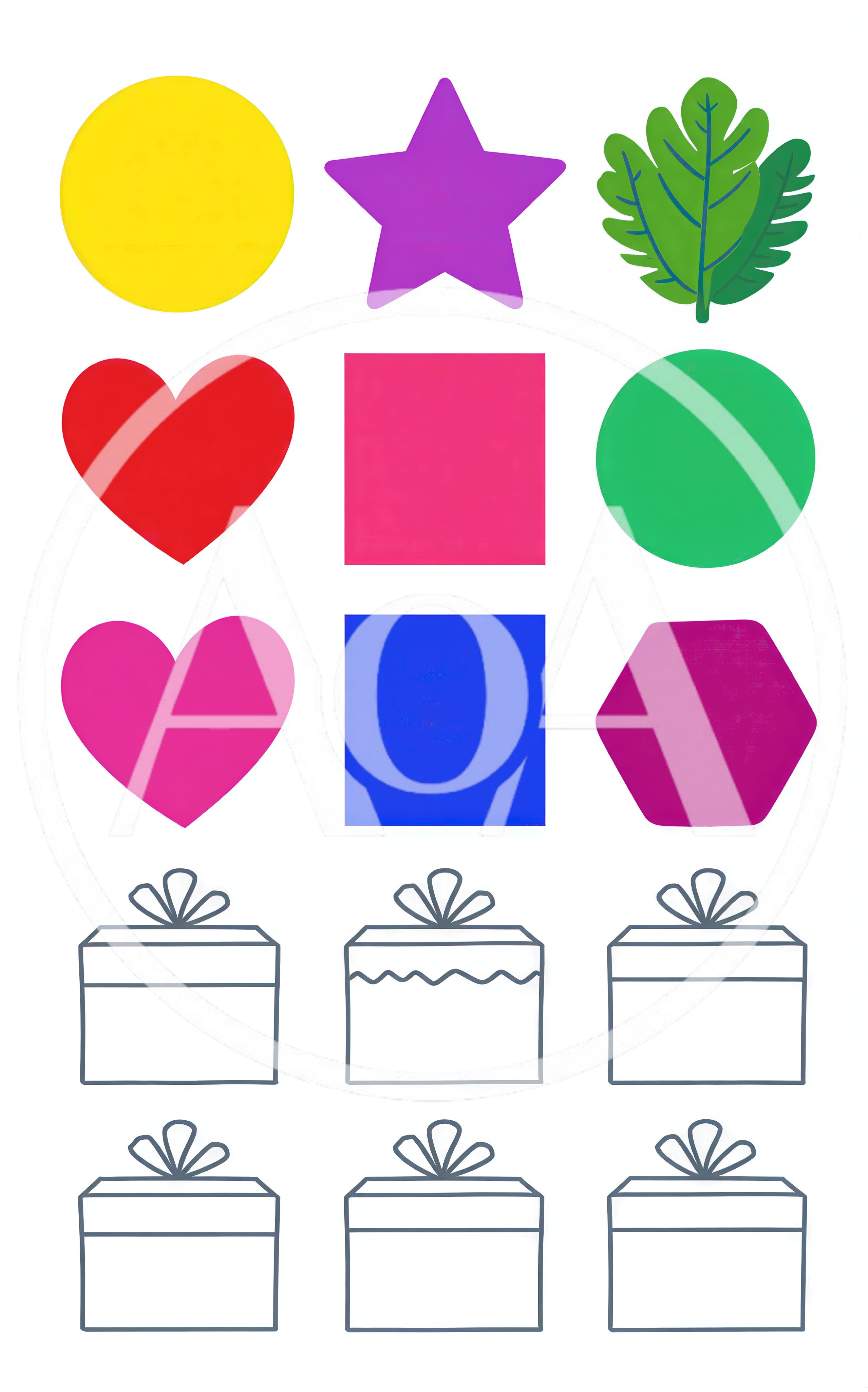 Set Of Colorful Geometric Shapes And Gift Box Icons