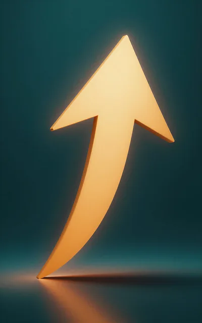 Golden 3D Arrow Pointing Upward On Dark Background