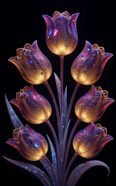 Glowing Cosmic Tulip Flowers With Nebula Textures
