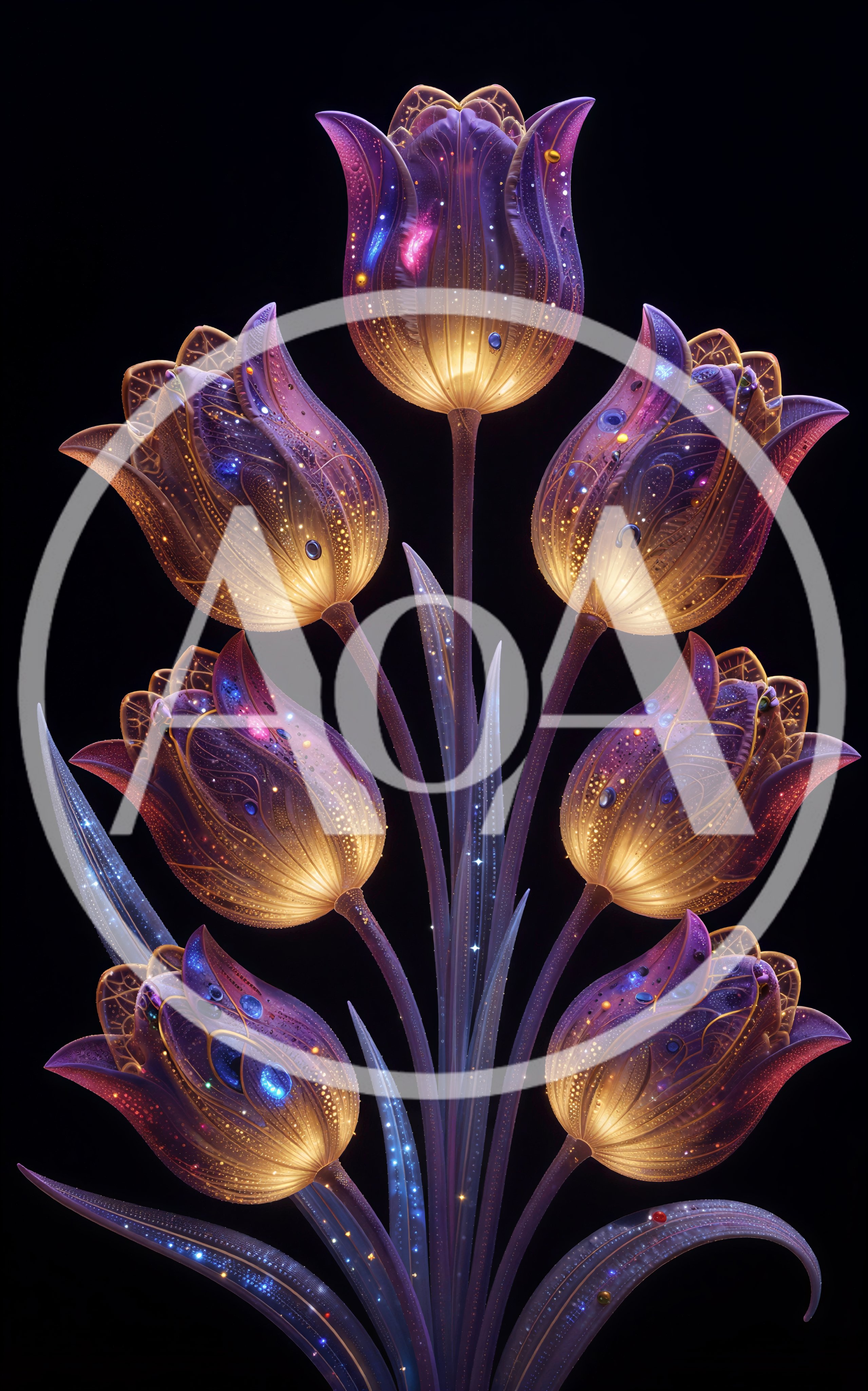 Glowing Cosmic Tulip Flowers With Nebula Textures