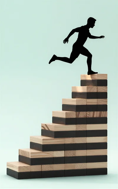 Silhouette Of A Runner Jumping On Wooden Blocks