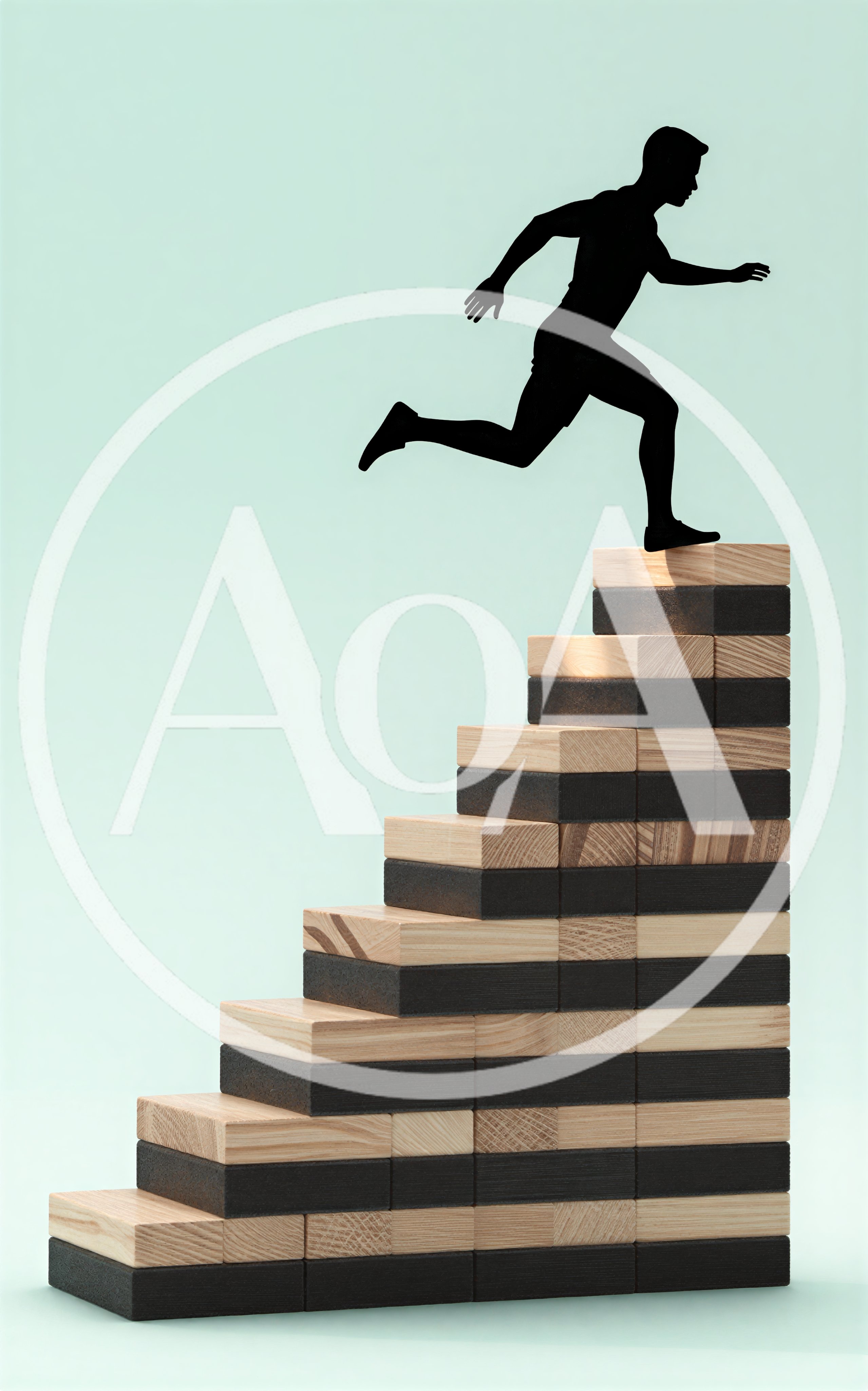 Silhouette Of A Runner Jumping On Wooden Blocks