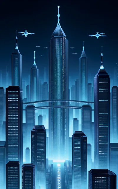 Futuristic Cityscape With Flying Drones And Skyscrapers
