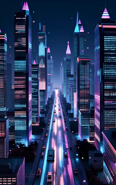 Futuristic Cyberpunk Cityscape With Glowing Highway Traffic