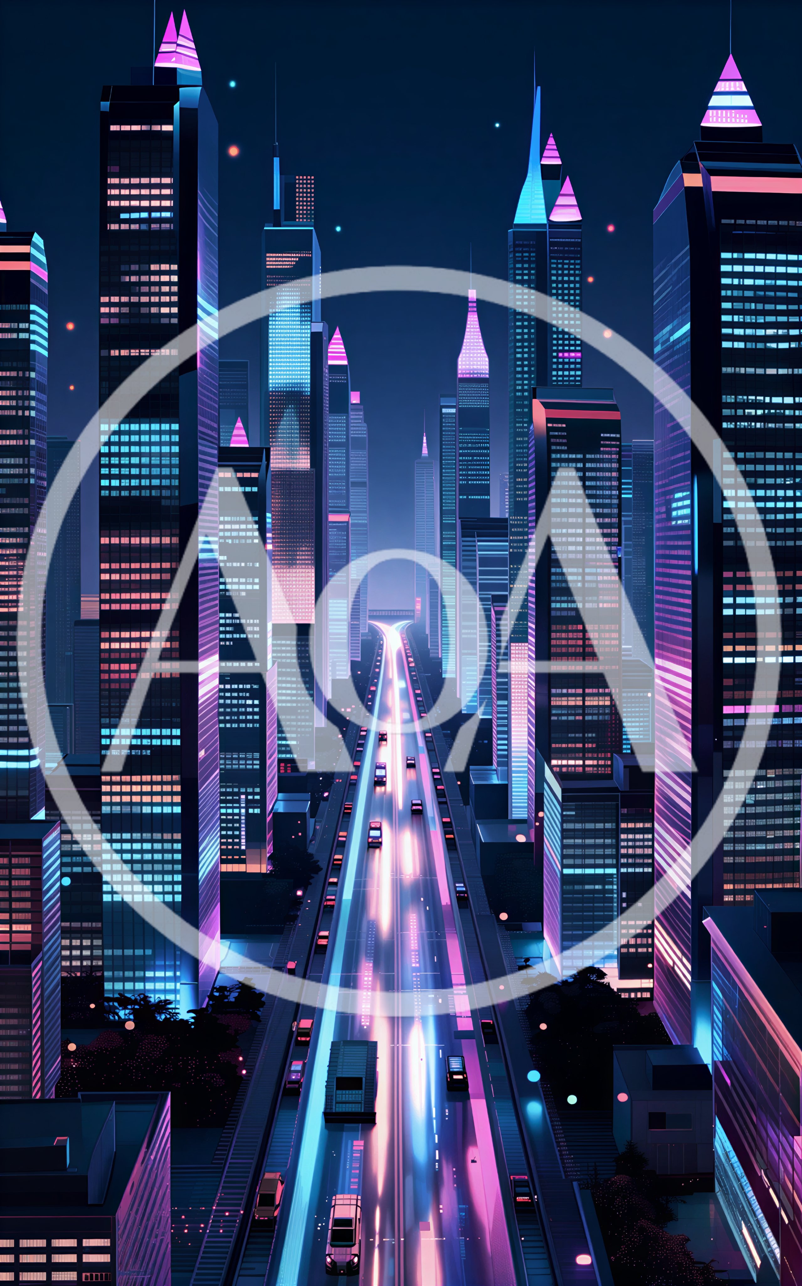 Futuristic Cyberpunk Cityscape With Glowing Highway Traffic