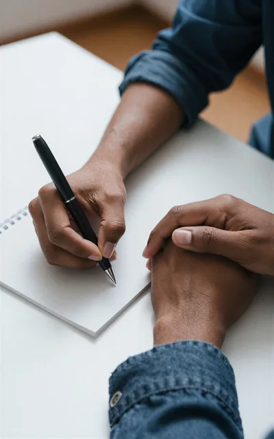 Person Writing In A Notebook With A Pen