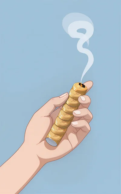Hand Holding A Burning Stack Of Gold Coins