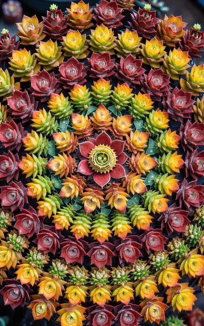 Symmetrical Arrangement Of Colorful Succulent Plants