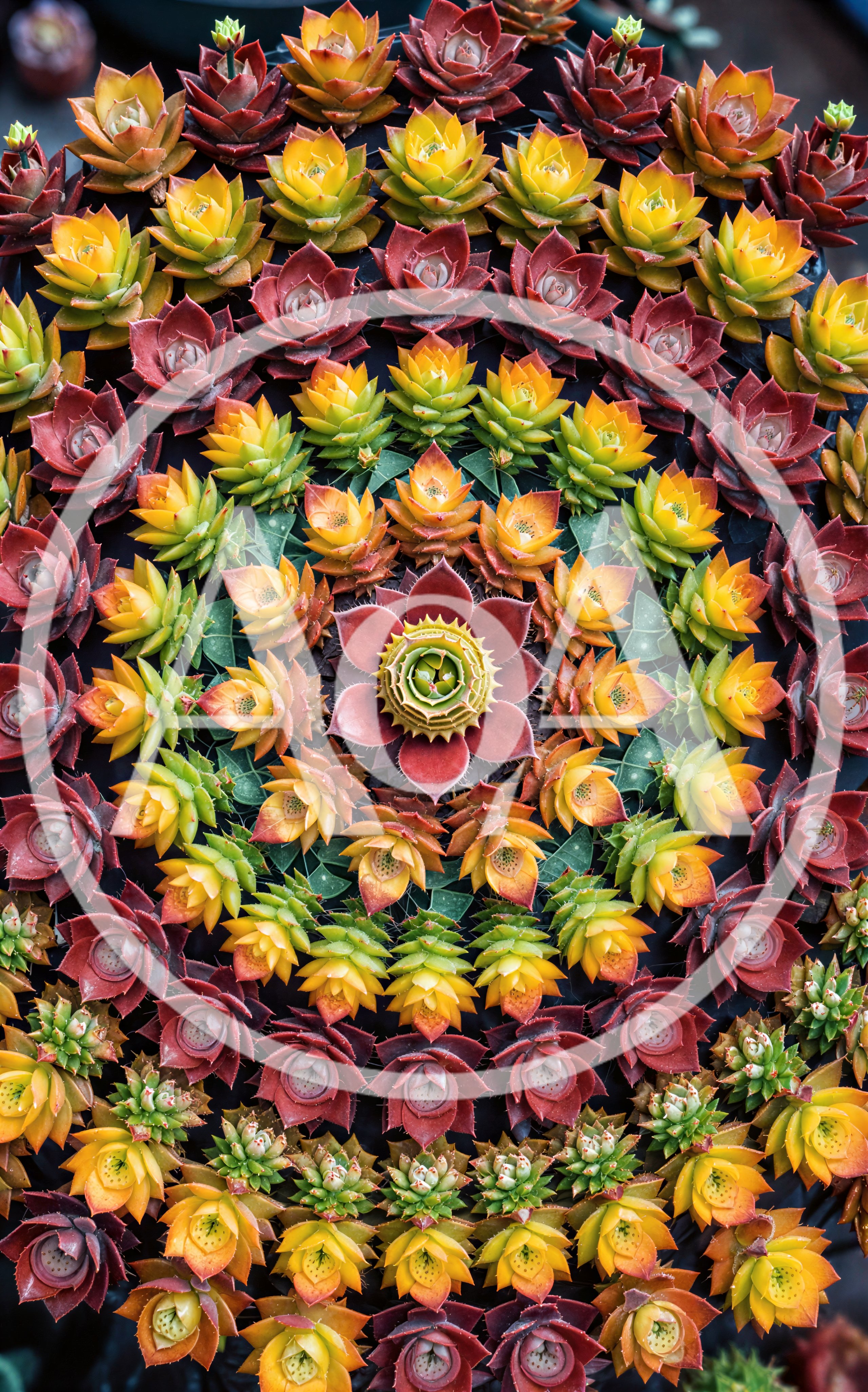 Symmetrical Arrangement Of Colorful Succulent Plants