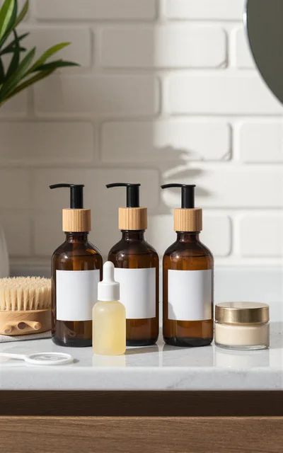 Skincare Products Arranged on a Bathroom Countertop
