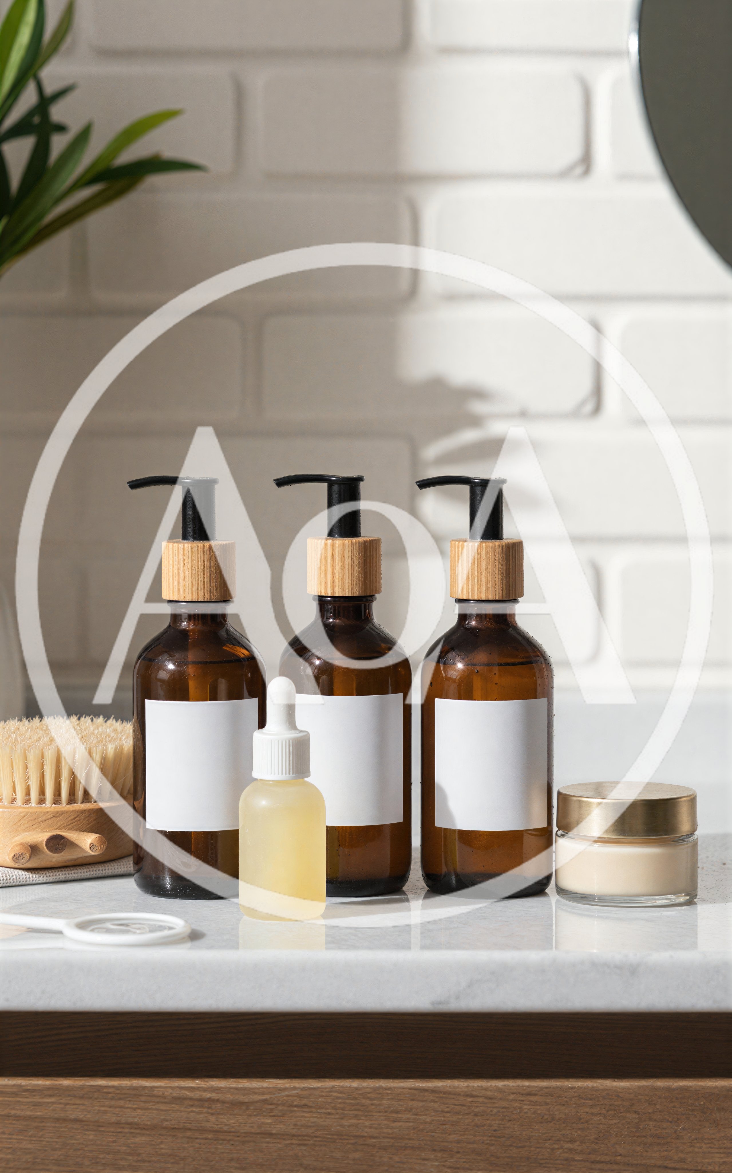 Skincare Products Arranged on a Bathroom Countertop