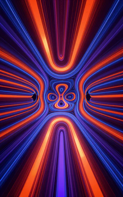 Abstract Neon Light Tunnel With Symmetrical Patterns