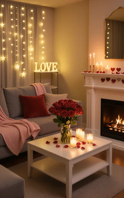 Romantic Living Room Decorated For Valentines Day