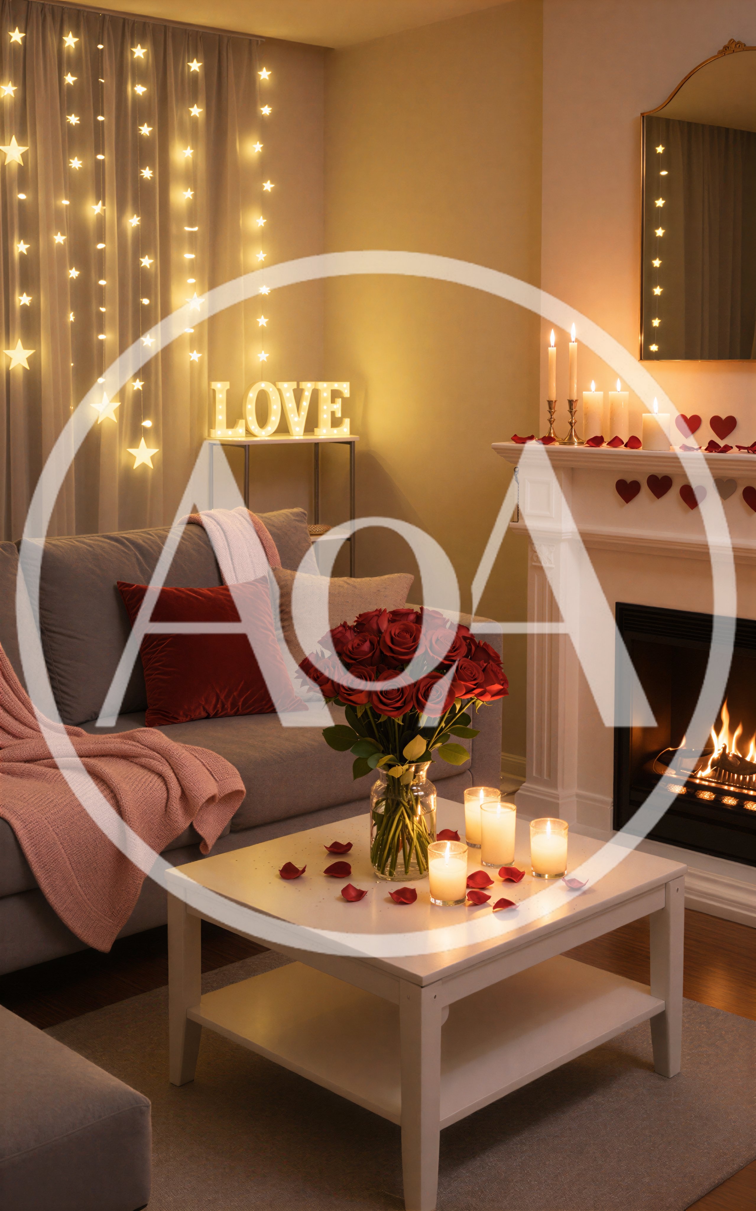 Romantic Living Room Decorated For Valentines Day