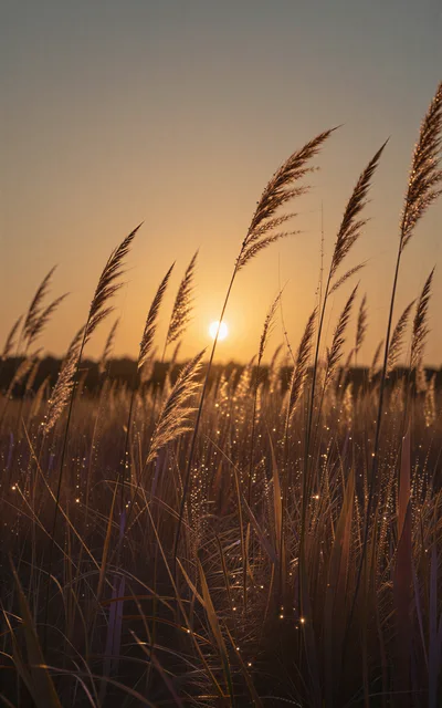 Golden Hour Sunlight Shining Through Tall Grass