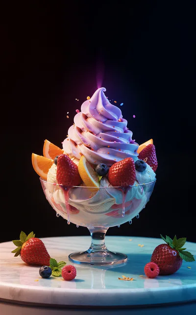 Gourmet Fruit Sundae With Soft Serve Ice Cream