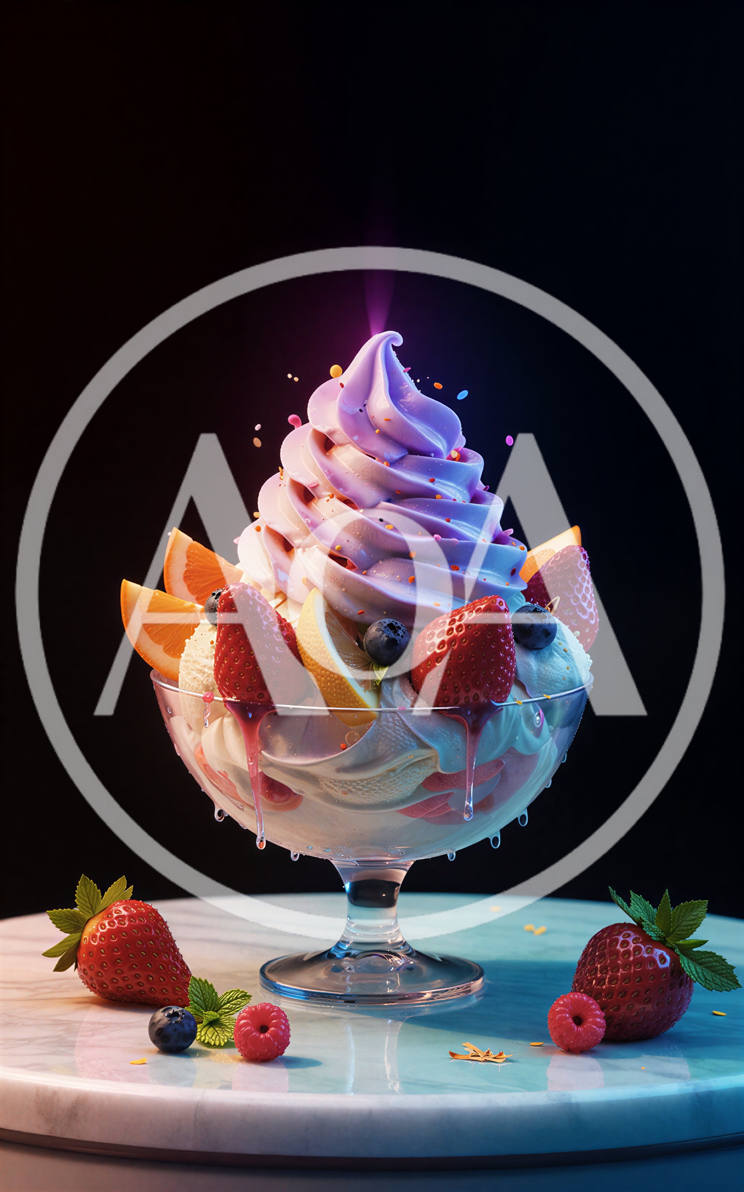 Gourmet Fruit Sundae With Soft Serve Ice Cream