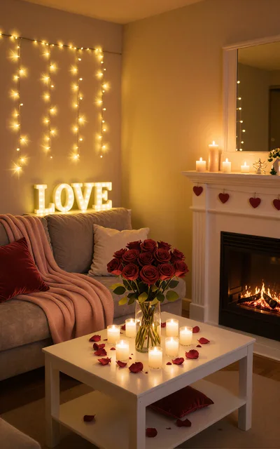 Romantic Living Room Decorated For Valentines Day