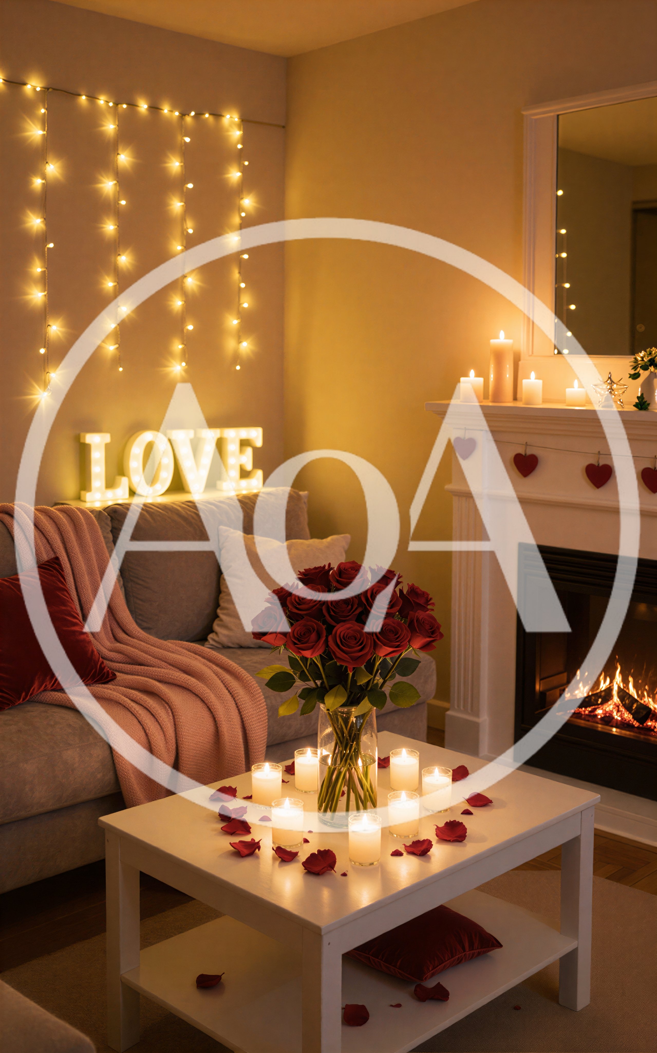 Romantic Living Room Decorated For Valentines Day