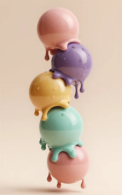 Stacked Glossy Spheres With Dripping Liquid Texture