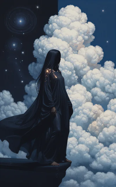 Ethereal Silhouette Standing On A Cliff Above Clouds
