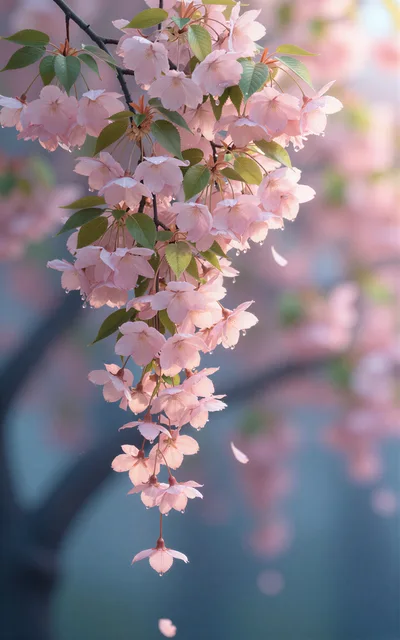 Delicate Pink Cherry Blossom Branch in Spring
