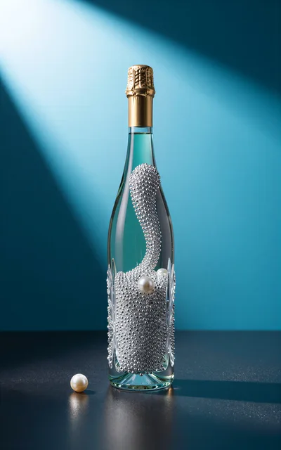 Champagne Bottle Filled With Silver Beads And Pearls