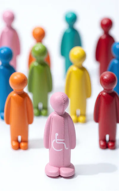 Group Of Colorful Wooden Figurines With Disability Symbol