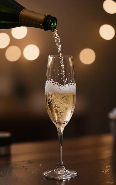 Champagne Being Poured Into A Flute Glass