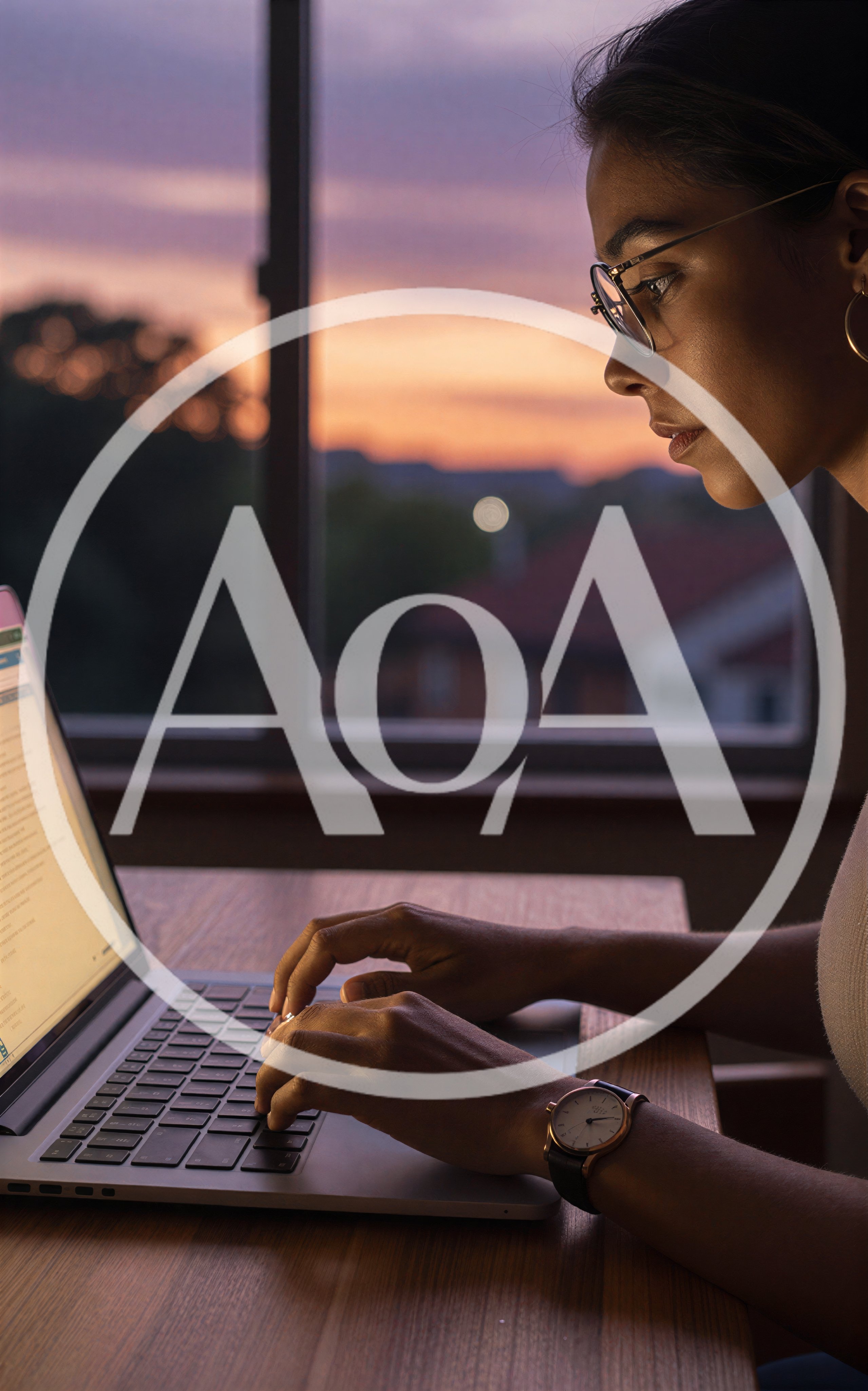Young Woman Working On Laptop At Sunset