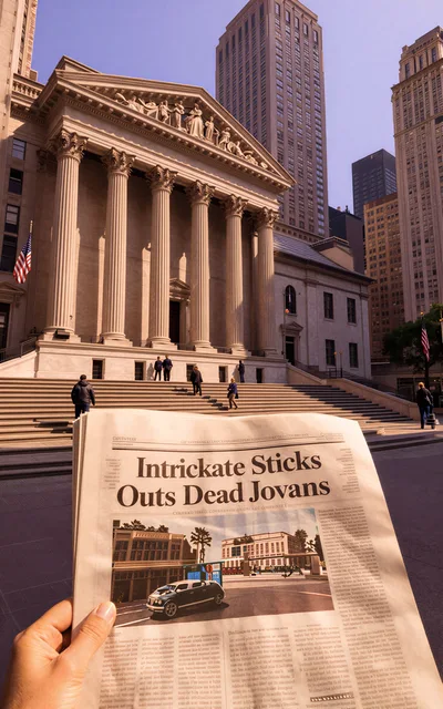 Person Holding Newspaper In Front Of Federal Hall